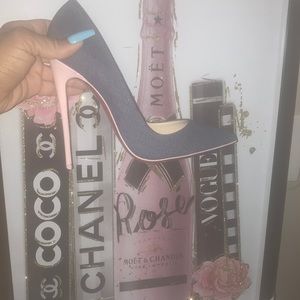 Authentic denim Christian Louboutin So Kate pump with baby pink heel!